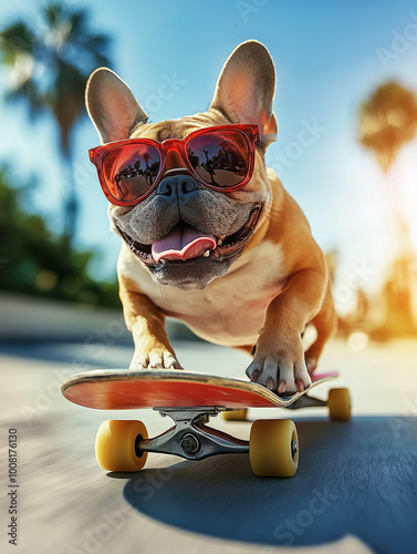 A French bulldog wearing bo...