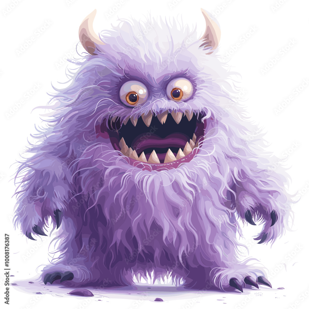 A cartoon monster with big horns and a big mouth is standing on a white background. The monster has a happy expression and is smiling A cartoon monster with big horns and a big mouth is standing on a white background. The monster has a happy expression and is smiling
