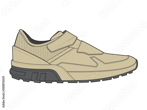 Velcro shoes for men technical flat sketch vector mockup template