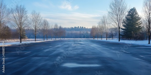 empty parking lot during the snowy winter season