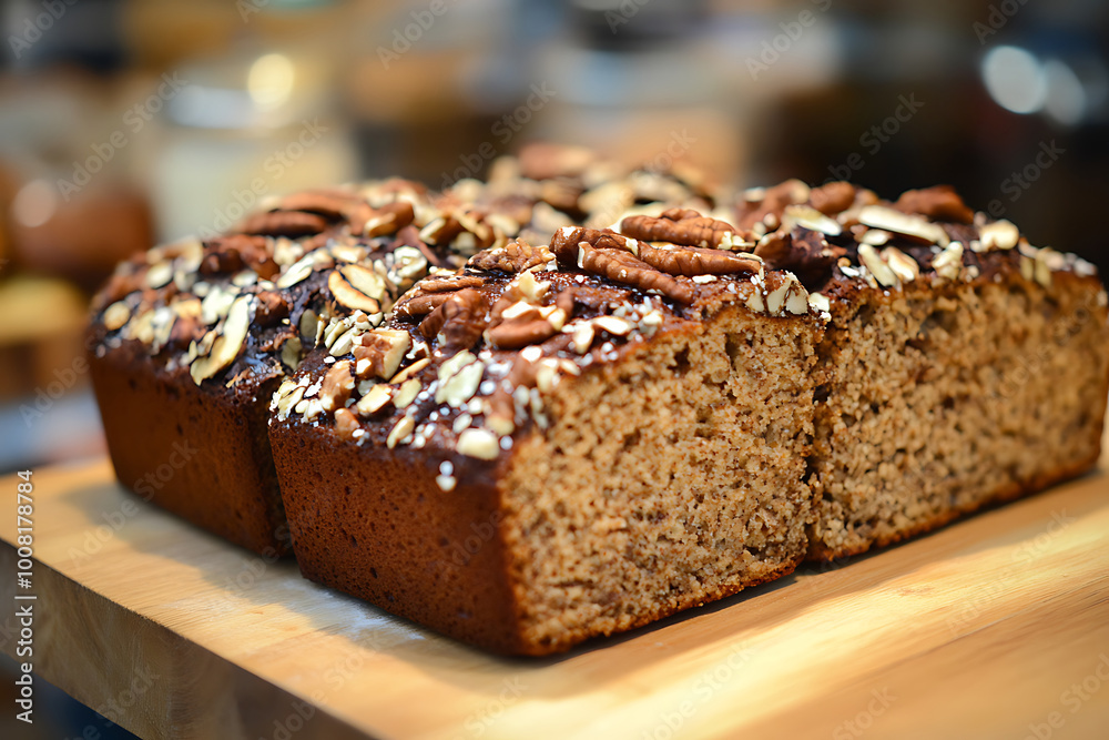 Freshly baked nut bread on a wooden board. Freshly baked nut bread on a wooden board.