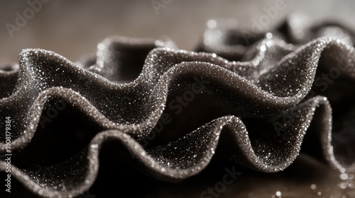 Sparkling black fabric waves with shimmering detail photo