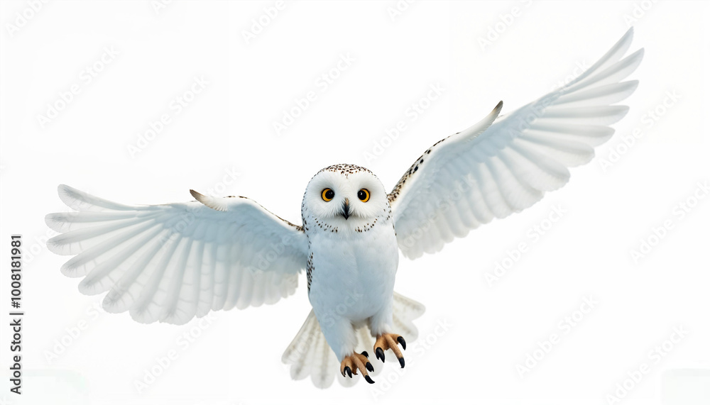 Snowy owl collection flying animal isolated on white background