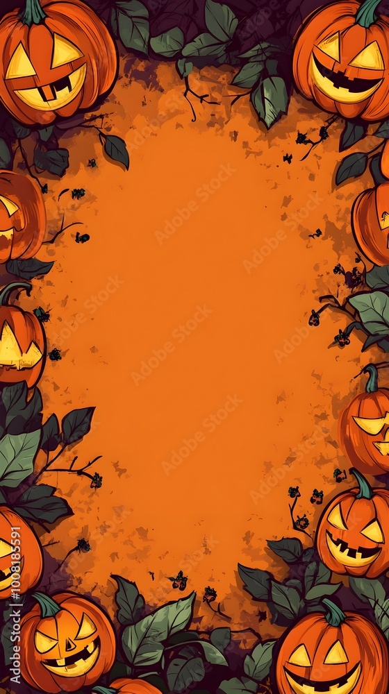 Enchanting Halloween Pumpkin Lanterns Surrounded by Autumn Leaves and Festive