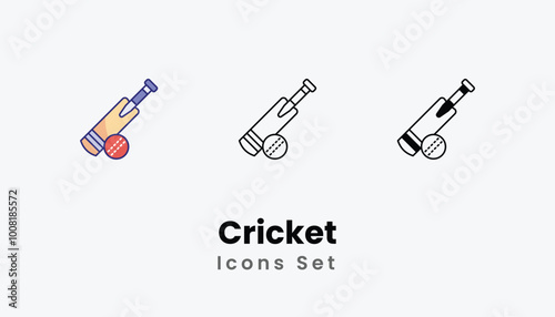 Cricket icons vector set stock illustration