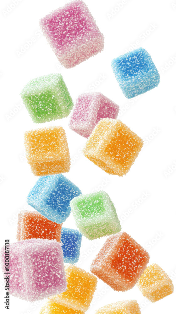 Colorful gummy candies falling in delightful cascade, isolated on a white background, transparent background. Colorful gummy candies falling in delightful cascade, isolated on a white background, transparent background.
