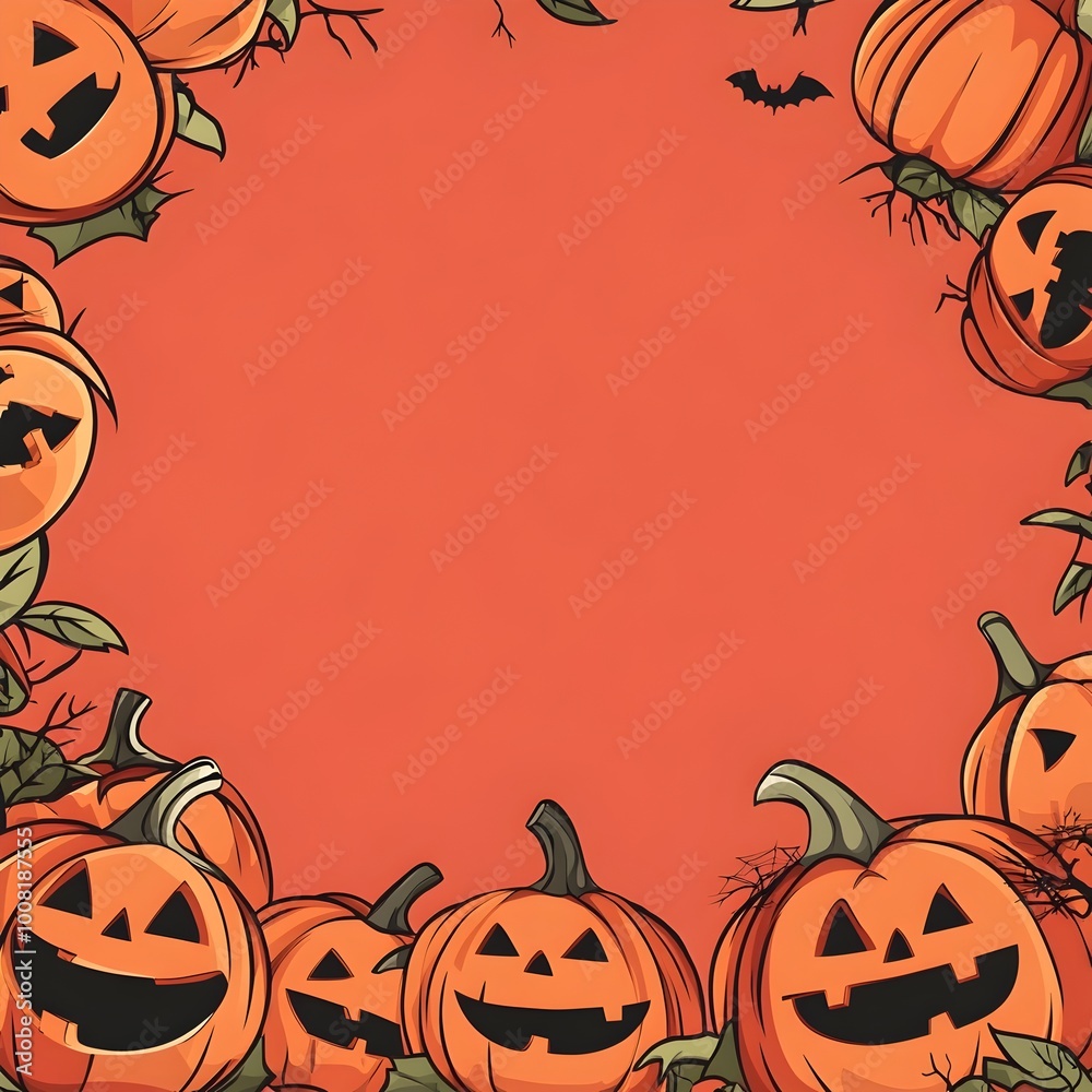 Festive Cartoon Halloween Background with Pumpkin Lanterns and Bats Festive Cartoon Halloween Background with Pumpkin Lanterns and Bats