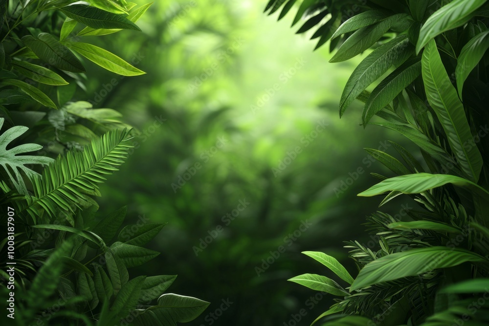 Serene Pathway Through Lush Green Foliage Serene Pathway Through Lush Green Foliage