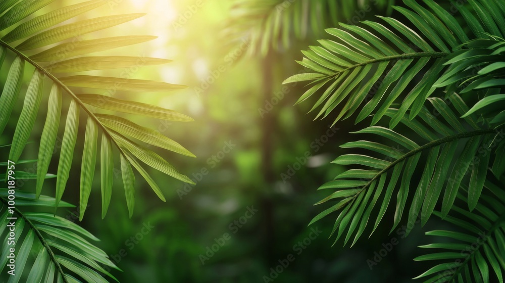 Lush Green Palm Leaves in Serene Natural Setting Lush Green Palm Leaves in Serene Natural Setting
