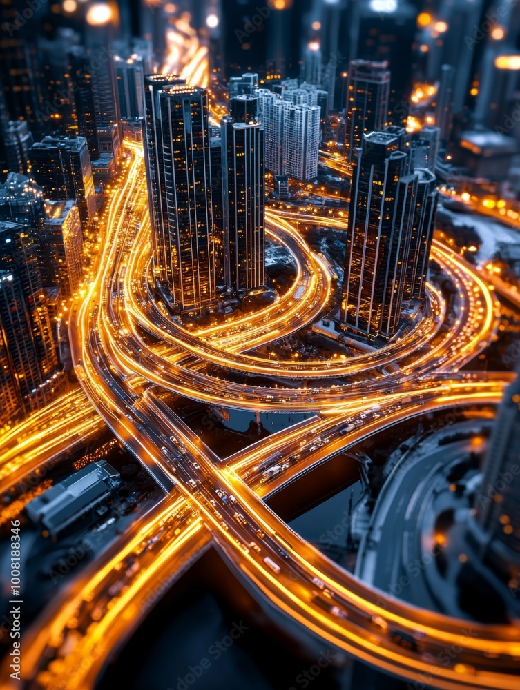 Night View of a Sprawling Cityscape with Vibrant Lights Night View of a Sprawling Cityscape with Vibrant Lights