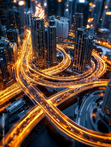 Night View of a Sprawling Cityscape with Vibrant Lights