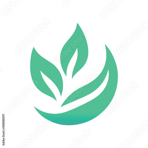 Green two leaf with curved shape for logo design, nature logo shape