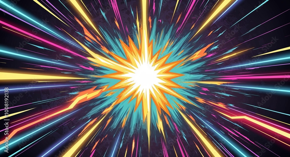 Multicolored energy bursts abstract anime cartoon style background Multicolored energy bursts abstract anime cartoon style background