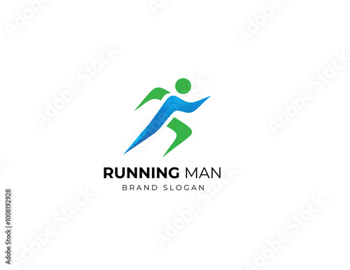Running marathon trail run logo vector graphic illustration. Running man sport athletic logo design template