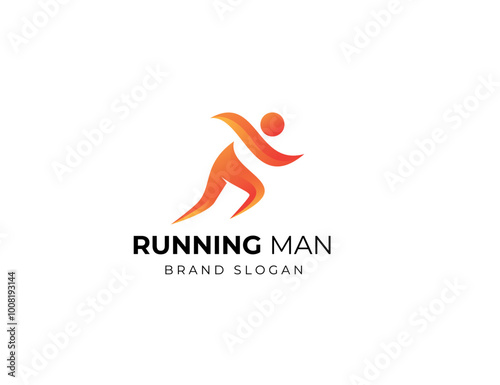 Running marathon trail run logo vector graphic illustration. Running man sport athletic logo design template