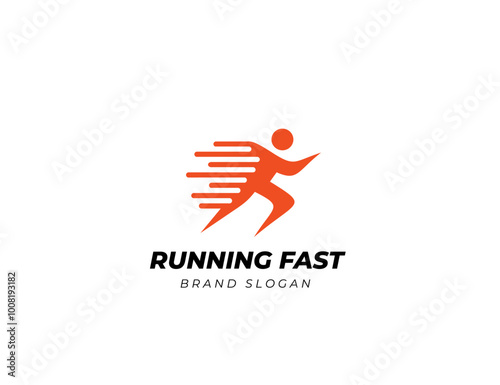 Running fast marathon trail run logo vector graphic illustration. Running man sport athletic logo design template