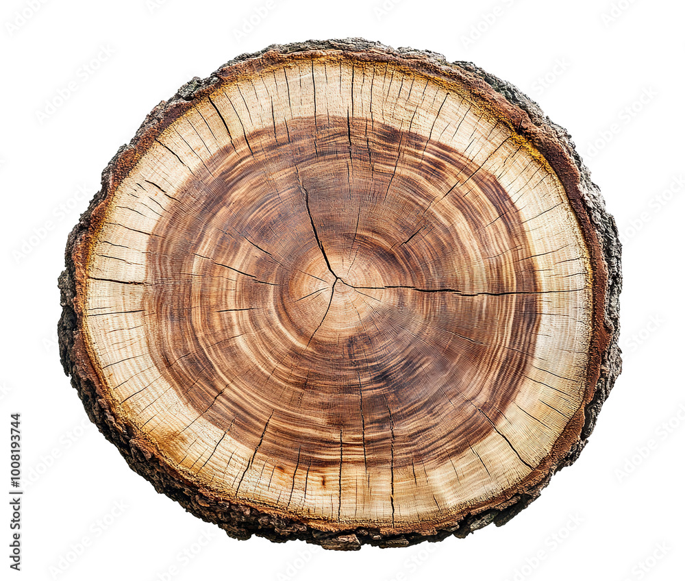 Fototapeta premium Cross section of an old tree stump, isolated on transparent cutout background