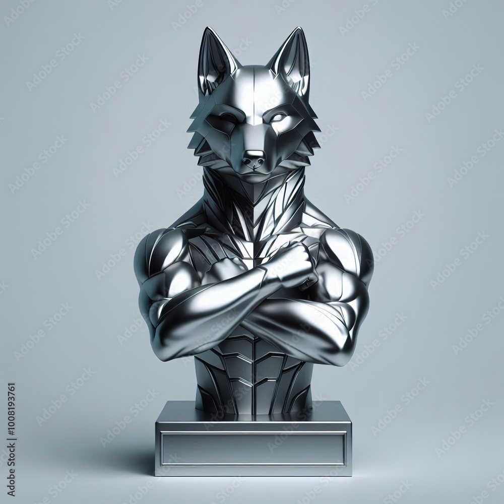a cool and hip silver shinny metallic futuristic wolf character a cool and hip silver shinny metallic futuristic wolf character