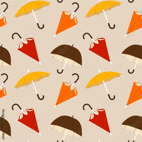 Autumn seamless pattern with umbrella on a beige background. Vector illustration