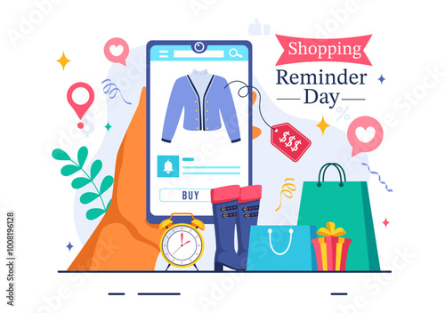 Shopping Reminder Day Vector Illustration for 26th November, featuring a Paper Bag and Items in a National Holiday Flat Style Cartoon Background