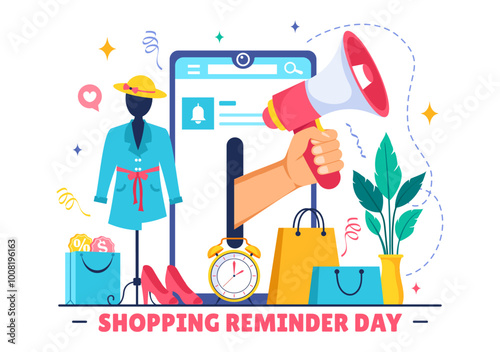Shopping Reminder Day Vector Illustration for 26th November, featuring a Paper Bag and Items in a National Holiday Flat Style Cartoon Background