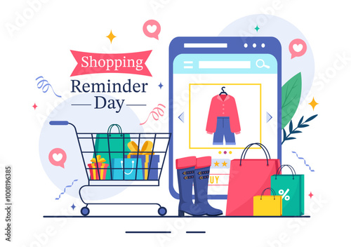 Shopping Reminder Day Vector Illustration for 26th November, featuring a Paper Bag and Items in a National Holiday Flat Style Cartoon Background