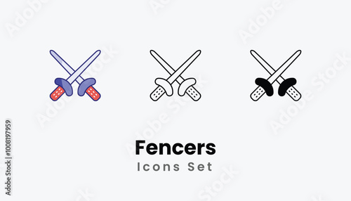 Fencers icons vector set stock illustration
