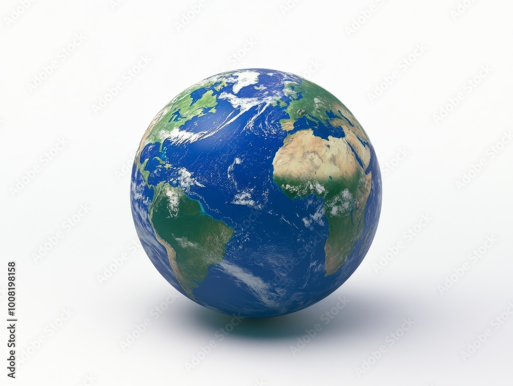 Fototapeta premium 2408 71.A vibrant blue and green globe of Earth is placed against a clean white background, with the continents clearly visible and softly illuminated. The stark simplicity of the background draws