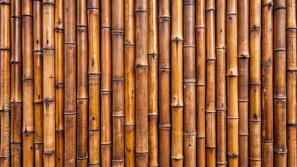 Fototapeta premium A seamless, stunning panorama of textured brown bamboo fence, ideal for creating backgrounds and enriching rustic decor