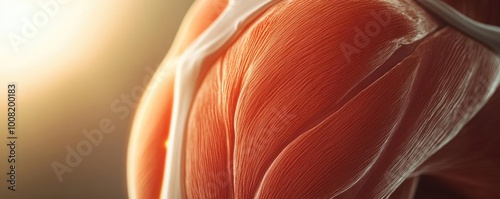 A detailed close-up of human muscle tissue showcasing the intricate fibers and texture under soft lighting.