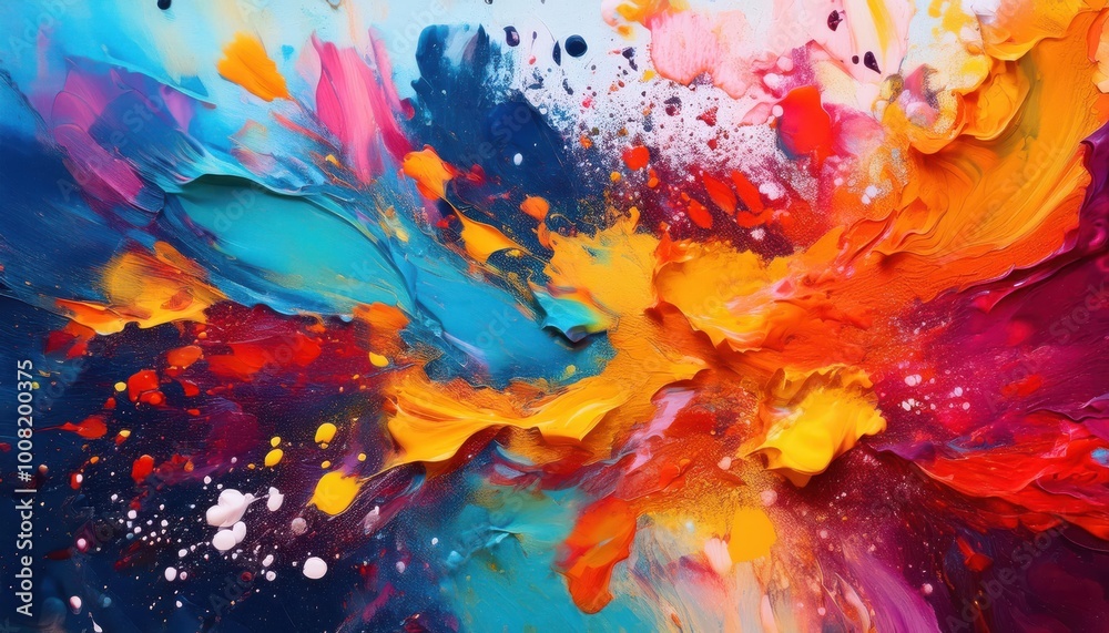 Vivid Explosion of Color. Dynamic Abstract Art with Bold Strokes of Red, Orange, Yellow, and Blue Intermingled in a High Energy Composition, Evoking Creative Passion and Expressive Motion Vivid Explosion of Color. Dynamic Abstract Art with Bold Strokes of Red, Orange, Yellow, and Blue Intermingled in a High Energy Composition, Evoking Creative Passion and Expressive Motion
