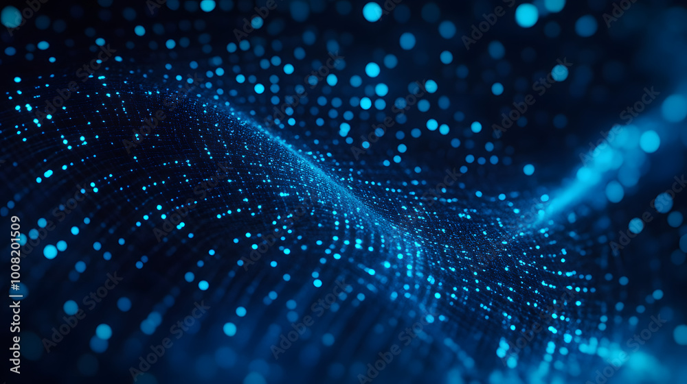 Futuristic blue background with glowing particles movement. Big data. 3d rendering.