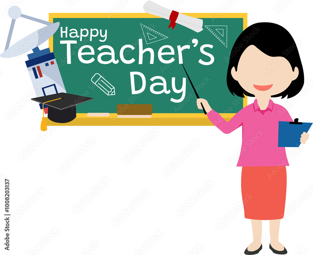 Happy Teacher's Day Banner with a Female Teacher
