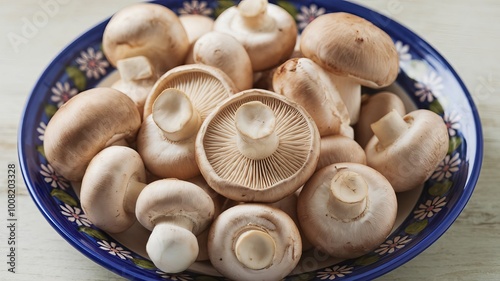 Mushrooms in a plate ready for cooking photo