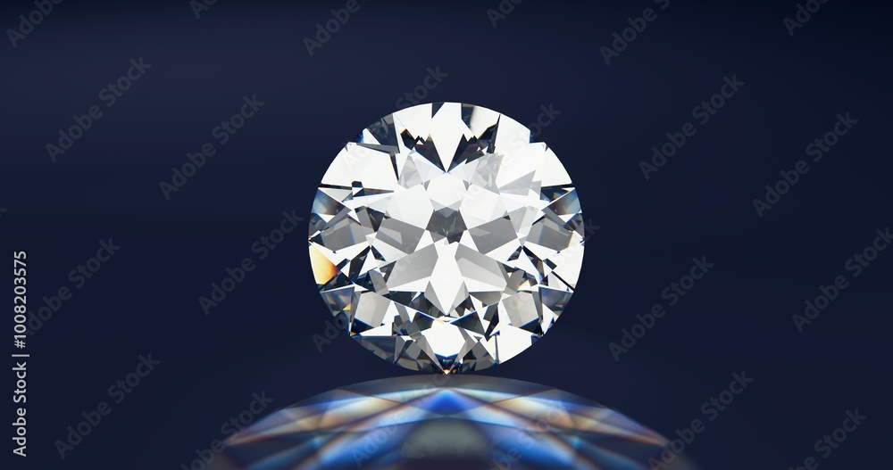 Diamond shining on reflective surface with colorful caustics rays. 3D rendering. Diamond shining on reflective surface with colorful caustics rays. 3D rendering.