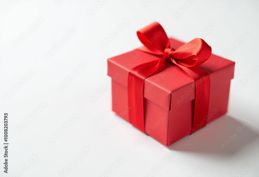 A red gift box with a bow, on a white background A red gift box with a bow, on a white background