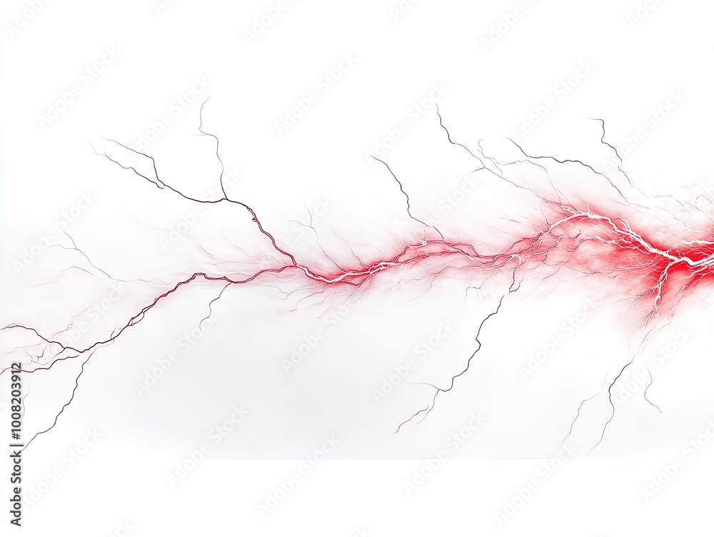 Fototapeta premium Dynamic Energy Clash: Striking Red Electric Discharge on White Surface - Perfect as a Bold Sports Interior Poster to Inspire Action and Strength!