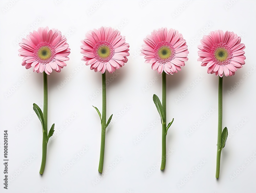 Cheerful Decor: Five Pink Gerbera Daisies on a Bright Background – Perfect as a Poster to Liven Up Your Sports Room or Home Office! Cheerful Decor: Five Pink Gerbera Daisies on a Bright Background – Perfect as a Poster to Liven Up Your Sports Room or Home Office!