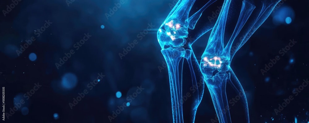 A captivating digital art representation of human knees with glowing joints, showcasing a blend of science and technology. A captivating digital art representation of human knees with glowing joints, showcasing a blend of science and technology.