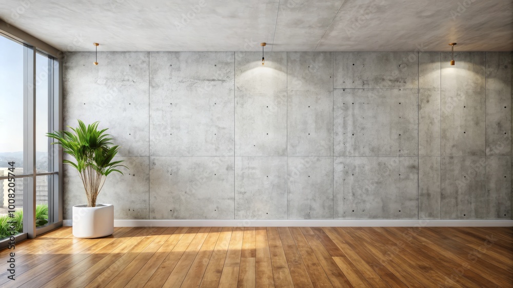 Bright interiors feature modern white concrete walls alongside cozy wood flooring, delivering stylish design