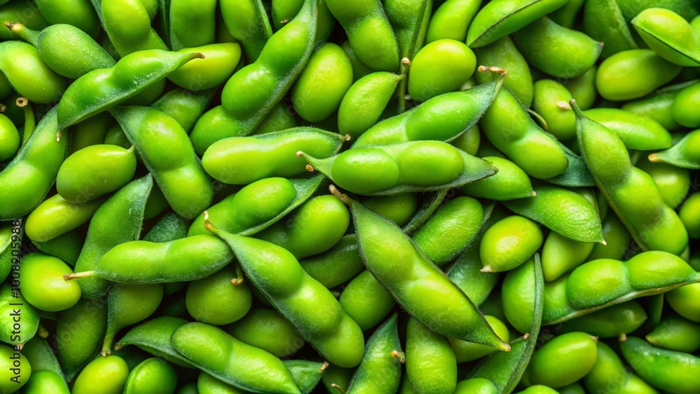 Brightly colored close-up of fresh raw edamame soybeans emphasizes their health benefits, ideal for championing Brightly colored close-up of fresh raw edamame soybeans emphasizes their health benefits, ideal for championing