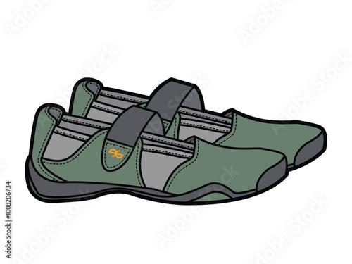 Ladies velcro shoes vector design technical flat drawing