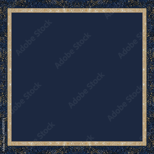 dark blue background with gold frame