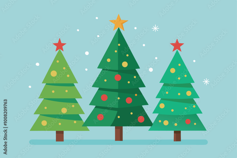 Christmas trees set, decorated trees with a star on top, vector illustration Christmas trees set, decorated trees with a star on top, vector illustration