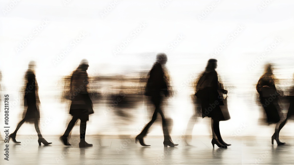 Obraz premium Group of Business people walking in the office corridor,People in business center walking at hall,motion go around at coworking space,Wide image,Concept of office life,co working space.