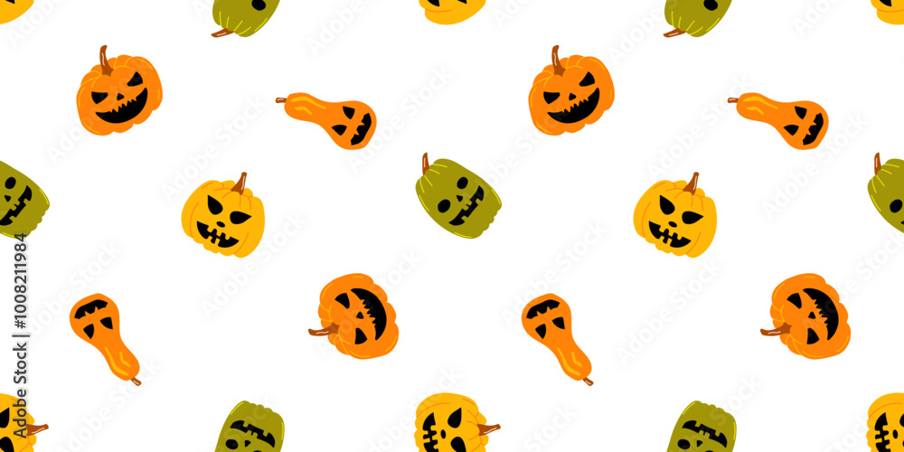 Seamless Halloween pattern with pumpkins on white background for textile, fabric, wrapping paper Seamless Halloween pattern with pumpkins on white background for textile, fabric, wrapping paper