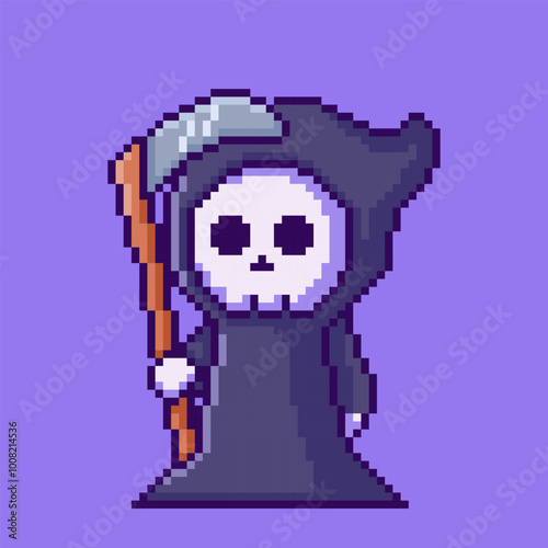Pixel art Cute Grim Reaper game asset design