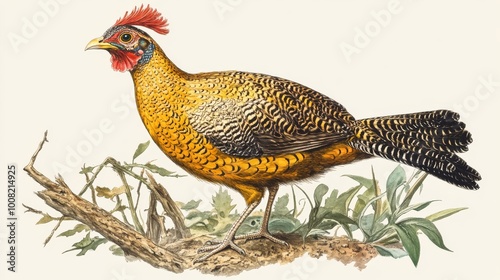 A yellow-necked spurfowl, a type of bird, is shown in a picture. photo