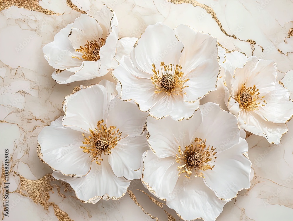 Elegant Luxury: Stunning White Floral Designs with Gold Highlights - Perfect for Enhancing Your Sports Room Décor with a Touch of Marble Sophistication Elegant Luxury: Stunning White Floral Designs with Gold Highlights - Perfect for Enhancing Your Sports Room Décor with a Touch of Marble Sophistication