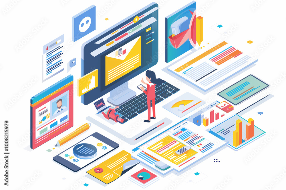 A colorful illustration of interconnected devices and data. Perfect for projects related to technology, networking, or communication. A colorful illustration of interconnected devices and data. Perfect for projects related to technology, networking, or communication.